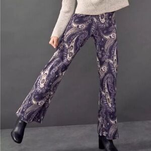 Maeve Anthropologie metallic retro Maria Paisley Print Wide-Leg Pants excellent